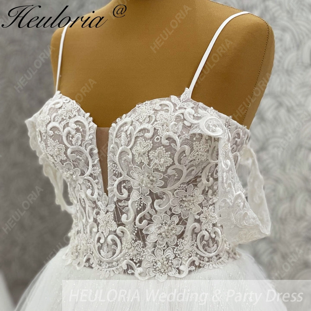 Sparkling Glitter Tulle A-Line Wedding Dress: Sweetheart Plunge & Detachable Lace Sleeves AL-1024