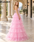 heuloria Strapless Tiered Ruffle Prom Dress with Sheer Corset Bodice ed-510