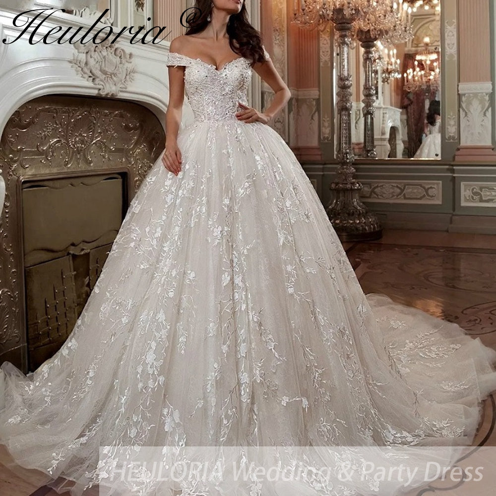 Elegant princess Wedding Dress off shoulder lace applique bride dress robe de mariee Wedding Bridal Gown BA-17