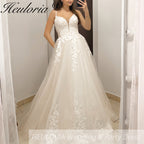 HEULORIA  elegant A line wedding dress Spaghetti Strap lace applique bridal dress Robe De Mariee Wedding Bride Dress AL-968