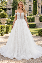 Sweetheart Off-Shoulder Sequin Glitter A-Line Wedding Dress AL-1080