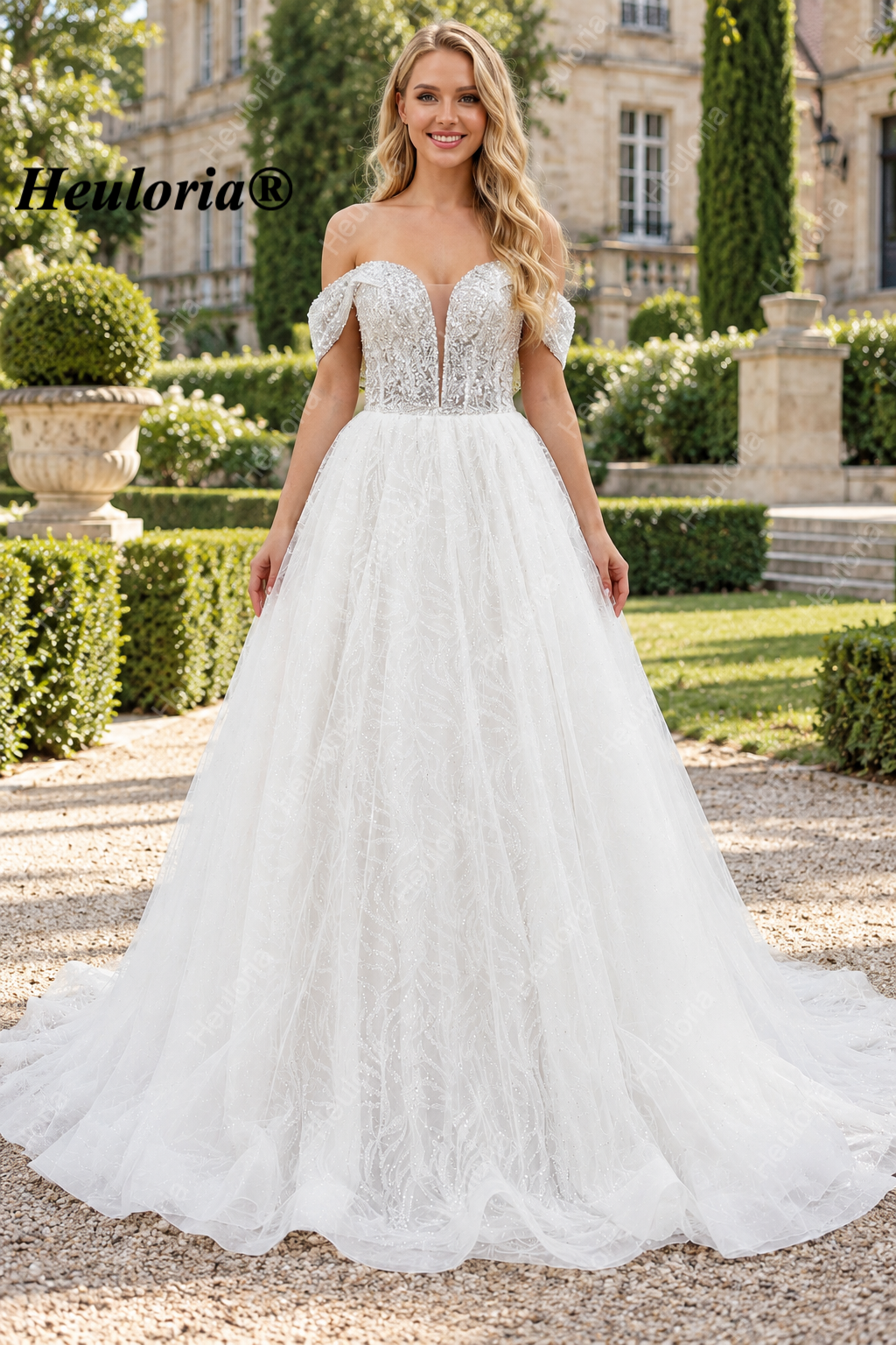 Sweetheart Off-Shoulder Sequin Glitter A-Line Wedding Dress AL-1080