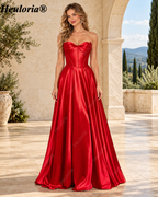 HEULORIA Strapless Sweetheart Satin Corset Prom Dress with Slit and Pockets ED-199