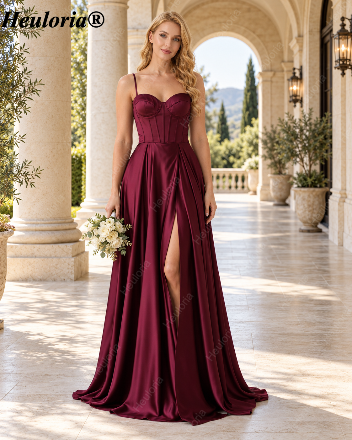 HEULORIA Sweetheart Satin Corset A-Line Prom Dress with Slit ED-32