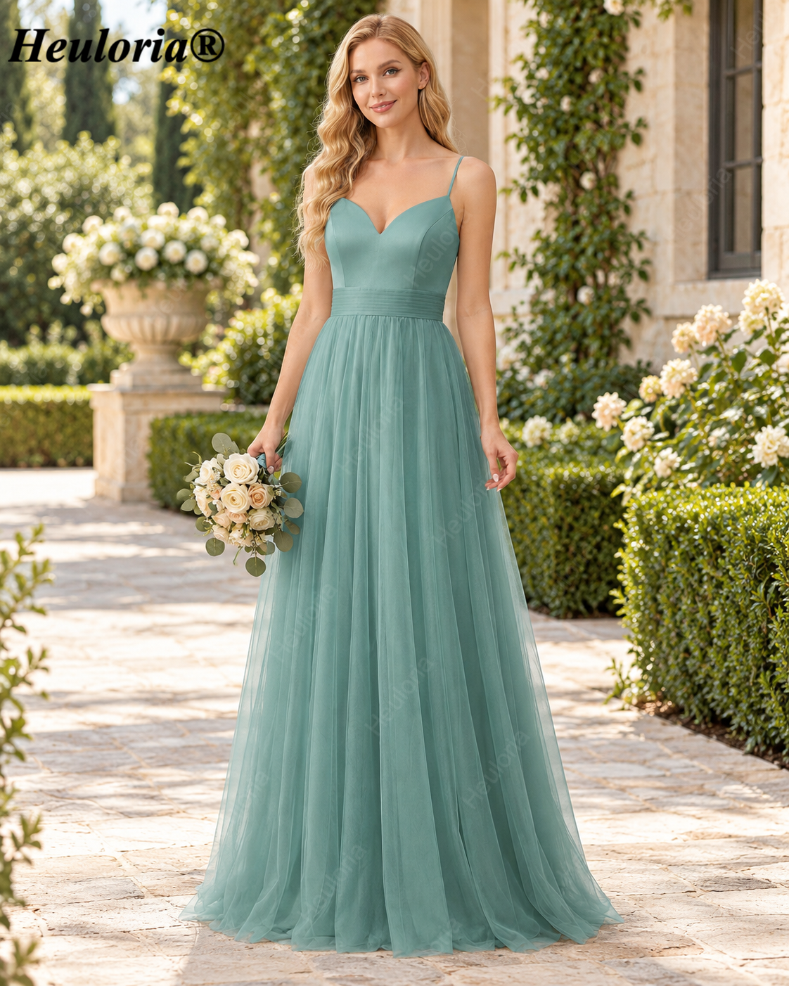 HEULORIA Eucalyptus Sweetheart Tulle A-Line Bridesmaid Dress with Cutout Back – ED-247 Immagine principale del prodotto