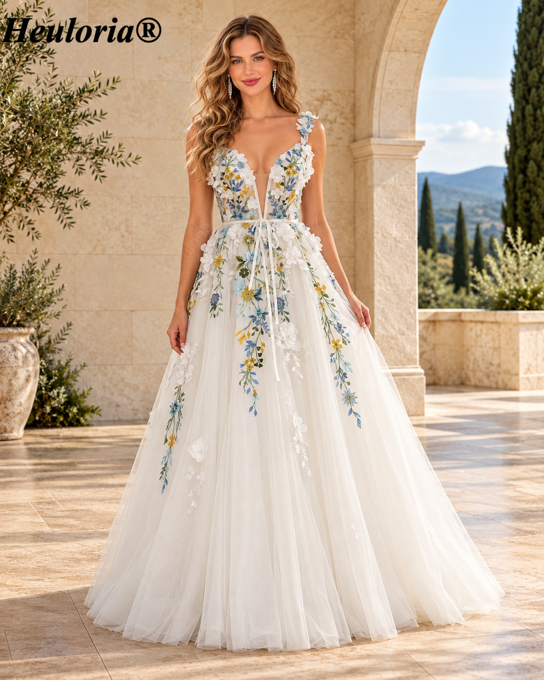 HEULORIA Black and Champagne Illusion Neck A-Line Midi Evening Dress ED-680 Main image