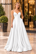 HEULORIA Royal Blue Sweetheart Satin A-Line Prom Dress with High Slit ED-23