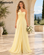HEULORIA Lemon Sorbet Draped Bridesmaid Dress with Convertible Straps ED-1109