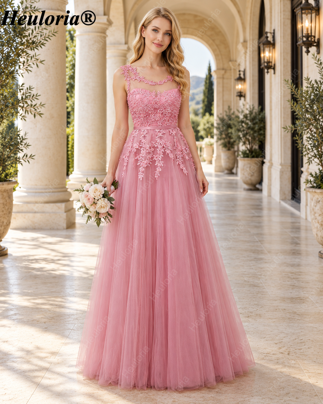 HEULORIA Beaded Illusion Lace A-Line Tulle Bridesmaid Dress – ED-75P