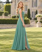 heuloria-Eucalyptus Ruffle Neck Bridesmaid Dress with Open Back and Slit-ed-540