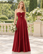 HEULORIA Dark Green Strapless Satin A-Line Bridesmaid Dress with Ruched Cutout Bodice – ED-265