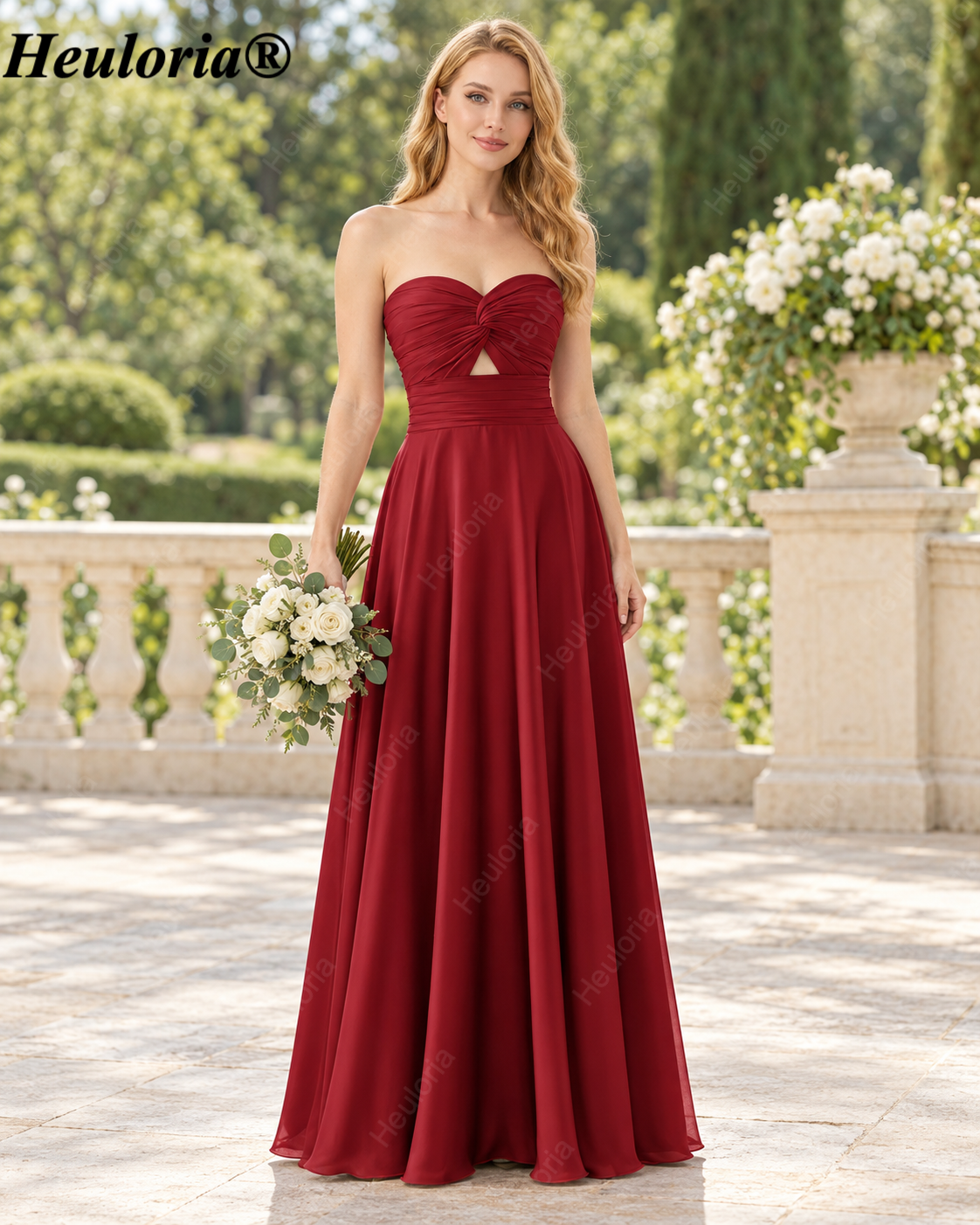HEULORIA Dark Green Strapless Satin A-Line Bridesmaid Dress with Ruched Cutout Bodice – ED-265