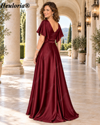 heuloria-Flutter Sleeve Satin Mother of the Bride Dress with Layered Skirts-ed-380