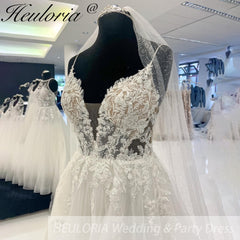 HEULORIA Luxury Beads Lace Appliques Wedding Dress with Spaghetti Straps high Split Backless Bridal dress AL-923
