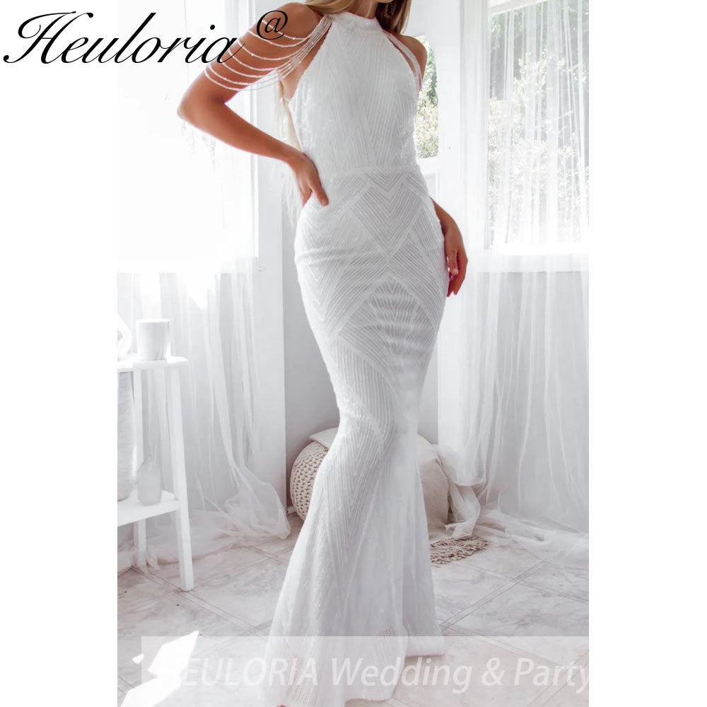 sparky sequin mermaid evening dress halter with beading tassel formal prom dress Immagine secondaria del prodotto