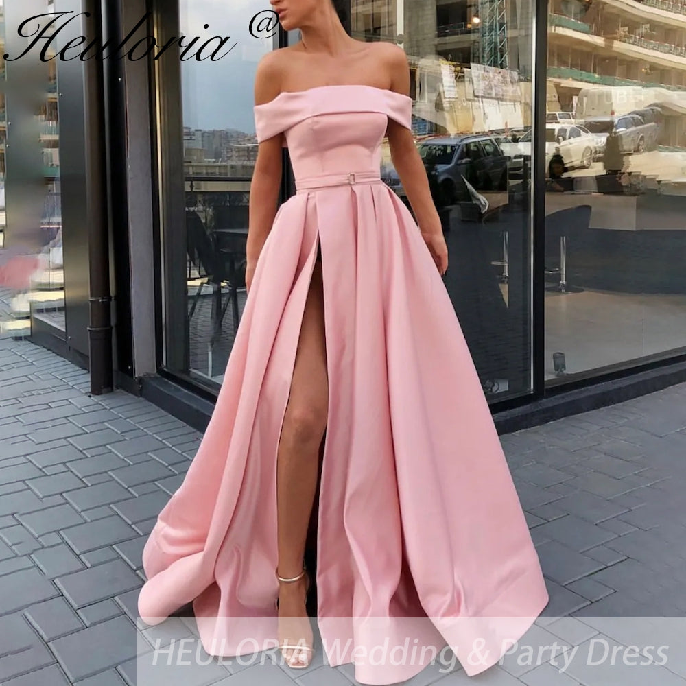 Customized A-line Pink Off The Shoulder Formal Occasion dresses High Slit Sexy Prom Dresses 2023 Robes De Cocktail