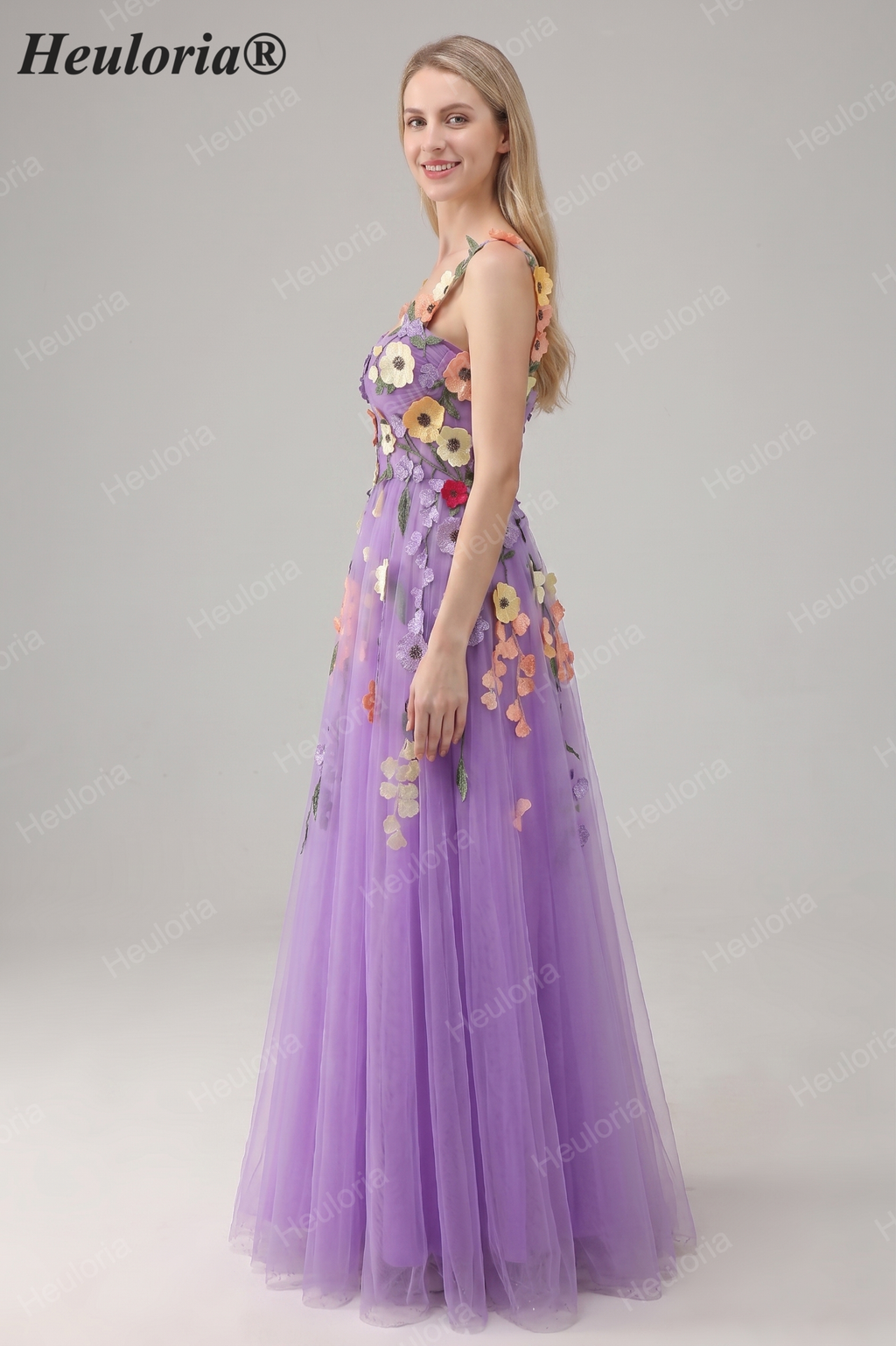 Heuloria Enchanted Garden 3D Floral Appliqué Tulle Prom Dress - Whimsical A-Line Formal Gown ED-585
