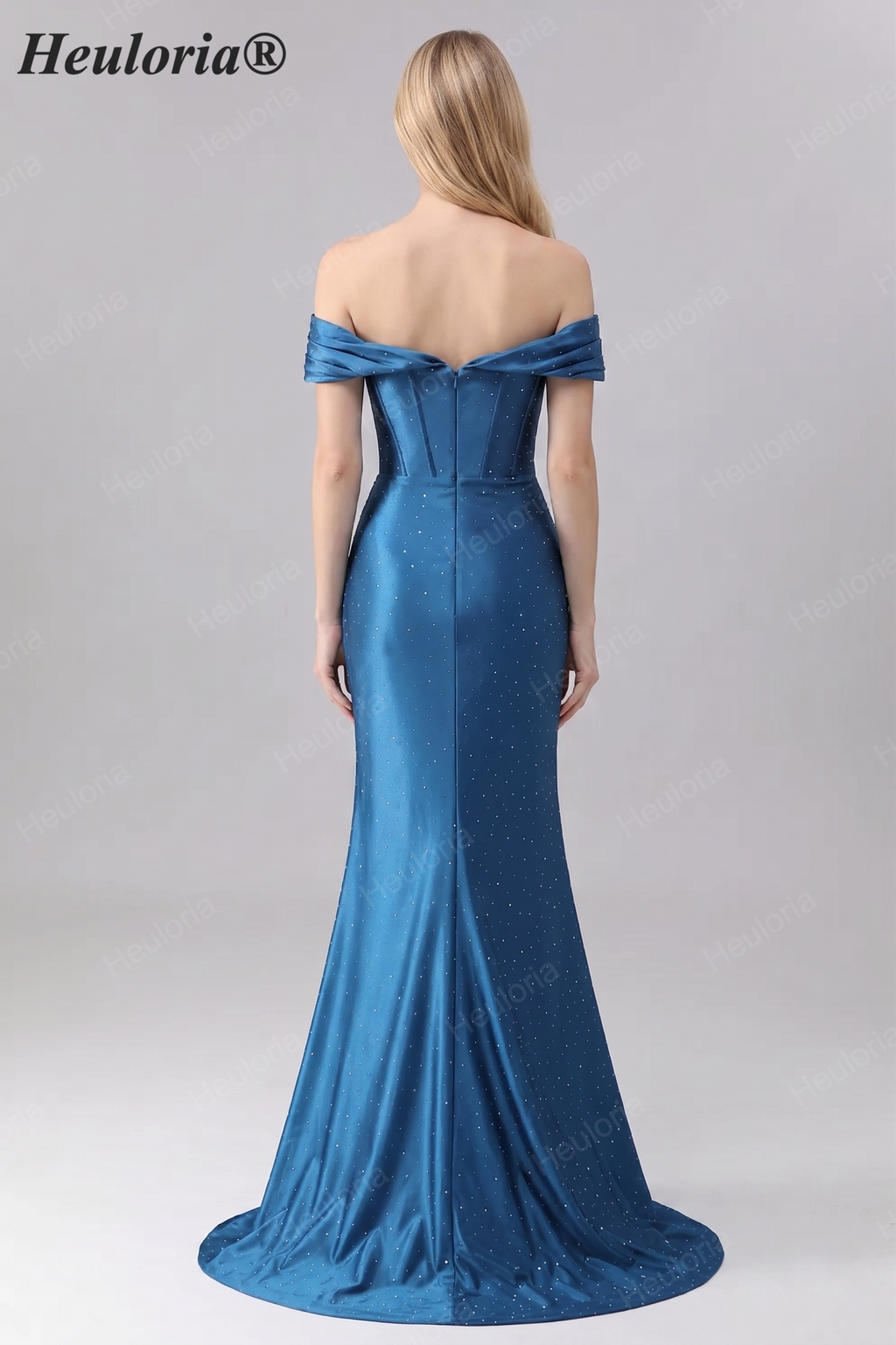HEULORIA Elegant Off-the-Shoulder Sweetheart Mermaid Evening Dress - Shimmering Rhinestone Formal Gown with Side Slit ED-579