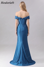 HEULORIA Elegant Off-the-Shoulder Sweetheart Mermaid Evening Dress - Shimmering Rhinestone Formal Gown with Side Slit ED-579