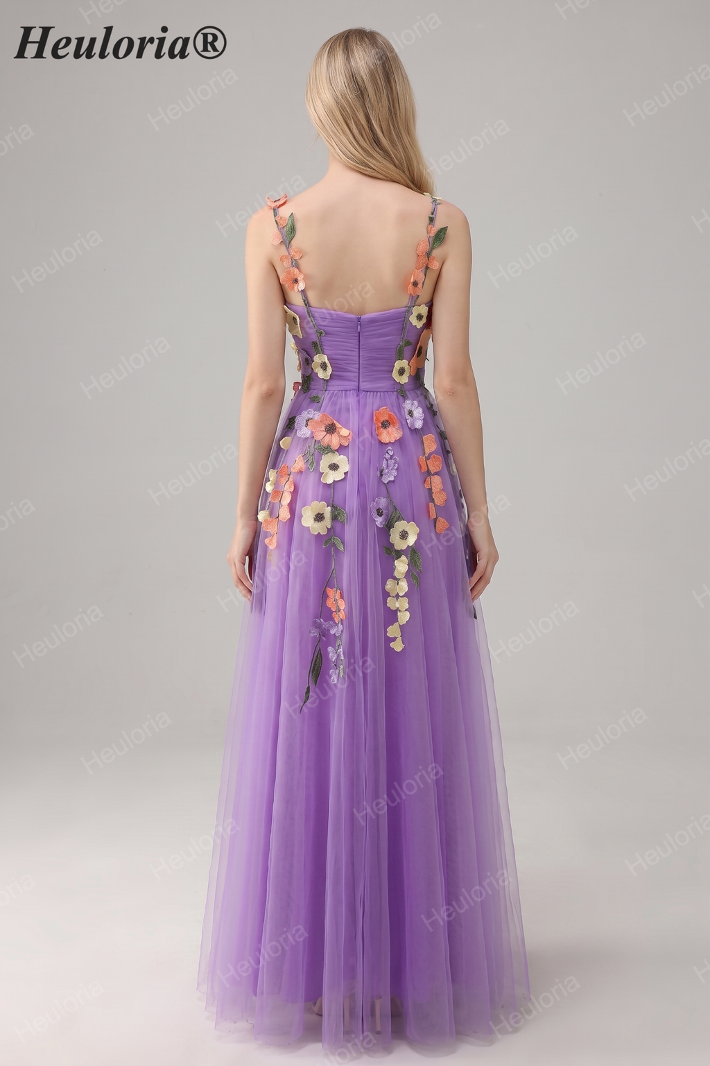 Heuloria Enchanted Garden 3D Floral Appliqué Tulle Prom Dress - Whimsical A-Line Formal Gown ED-585