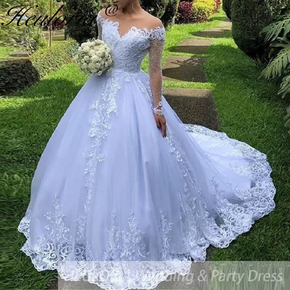 Elegant princess Wedding Dress long sleeve off shoulder lace applique bride dress robe de mariee Wedding Bridal Gown BA-16 Main image