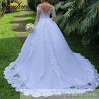 Elegant princess Wedding Dress long sleeve off shoulder lace applique bride dress robe de mariee Wedding Bridal Gown BA-16