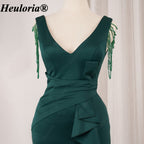 heuloria-Emerald Green V-Neck Evening Dress with Beaded Shoulders and Ruffles-ed-86