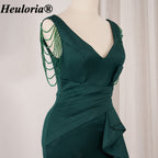 heuloria-Emerald Green V-Neck Evening Dress with Beaded Shoulders and Ruffles-ed-86