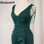 heuloria-Emerald Green V-Neck Evening Dress with Beaded Shoulders and Ruffles-ed-86