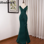 heuloria-Emerald Green V-Neck Evening Dress with Beaded Shoulders and Ruffles-ed-86