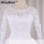 HEULORIA Princess Ball Gown Wedding Dress long sleeve bride dress O neck plus size robe de mariee Lace beading Bridal Gown BA-545