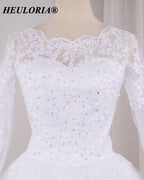 HEULORIA Lace Beaded Long Sleeve Ball Gown Wedding Dress with O-Neck BA-545