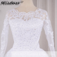 HEULORIA Princess Ball Gown Wedding Dress long sleeve bride dress O neck plus size robe de mariee Lace beading Bridal Gown BA-545