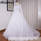 HEULORIA Princess Ball Gown Wedding Dress long sleeve bride dress O neck plus size robe de mariee Lace beading Bridal Gown BA-545