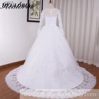 HEULORIA Princess Ball Gown Wedding Dress long sleeve bride dress O neck plus size robe de mariee Lace beading Bridal Gown BA-545