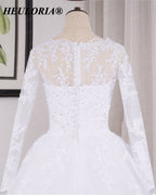 HEULORIA Lace Beaded Long Sleeve Ball Gown Wedding Dress with O-Neck BA-545