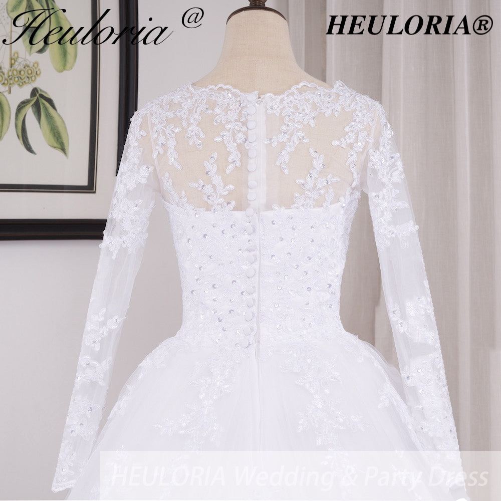 HEULORIA Princess Ball Gown Wedding Dress long sleeve bride dress O neck plus size robe de mariee Lace beading Bridal Gown BA-545