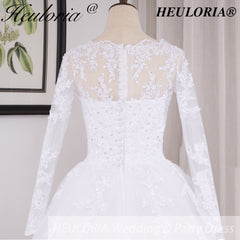 HEULORIA Princess Ball Gown Wedding Dress long sleeve bride dress O neck plus size robe de mariee Lace beading Bridal Gown BA-545