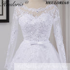 HEULORIA princess Wedding Dress long sleeve round neck bride dress lace beading lace up Plus size wedding gown  BA-BL