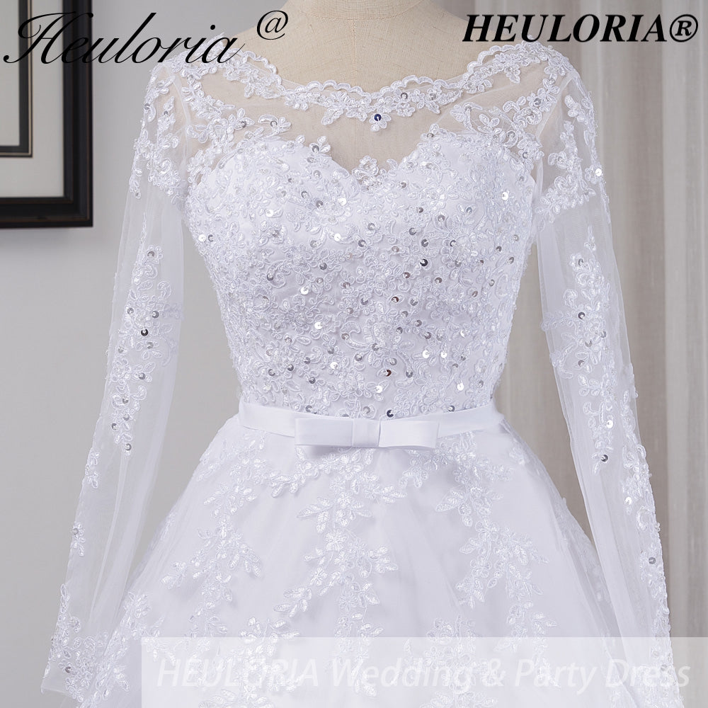 HEULORIA princess Wedding Dress long sleeve round neck bride dress lace beading lace up Plus size wedding gown  BA-BL