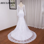 HEULORIA Elegant Long Sleeve Mermaid Lace Wedding Dress with Scalloped Neckline and Illusion Button Back ME-628