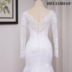 HEULORIA Elegant Long Sleeve Mermaid Lace Wedding Dress with Scalloped Neckline and Illusion Button Back ME-628