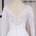 HEULORIA Elegant Long Sleeve Mermaid Lace Wedding Dress with Scalloped Neckline and Illusion Button Back ME-628