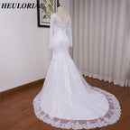 HEULORIA Elegant Long Sleeve Mermaid Lace Wedding Dress with Scalloped Neckline and Illusion Button Back ME-628