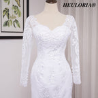 HEULORIA Elegant Long Sleeve Mermaid Lace Wedding Dress with Scalloped Neckline and Illusion Button Back ME-628