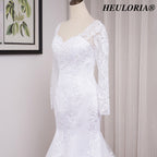 HEULORIA Elegant Long Sleeve Mermaid Lace Wedding Dress with Scalloped Neckline and Illusion Button Back ME-628