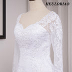 HEULORIA Elegant Long Sleeve Mermaid Lace Wedding Dress with Scalloped Neckline and Illusion Button Back ME-628