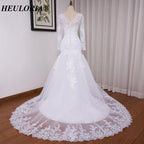 HEULORIA Elegant V-Neck Long Sleeve Mermaid Wedding Dress with Illusion Lace & Scalloped Cathedral Train ME-VL