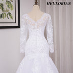 HEULORIA Elegant V-Neck Long Sleeve Mermaid Wedding Dress with Illusion Lace & Scalloped Cathedral Train ME-VL