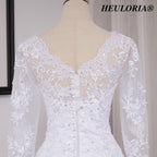 HEULORIA Elegant V-Neck Long Sleeve Mermaid Wedding Dress with Illusion Lace & Scalloped Cathedral Train ME-VL